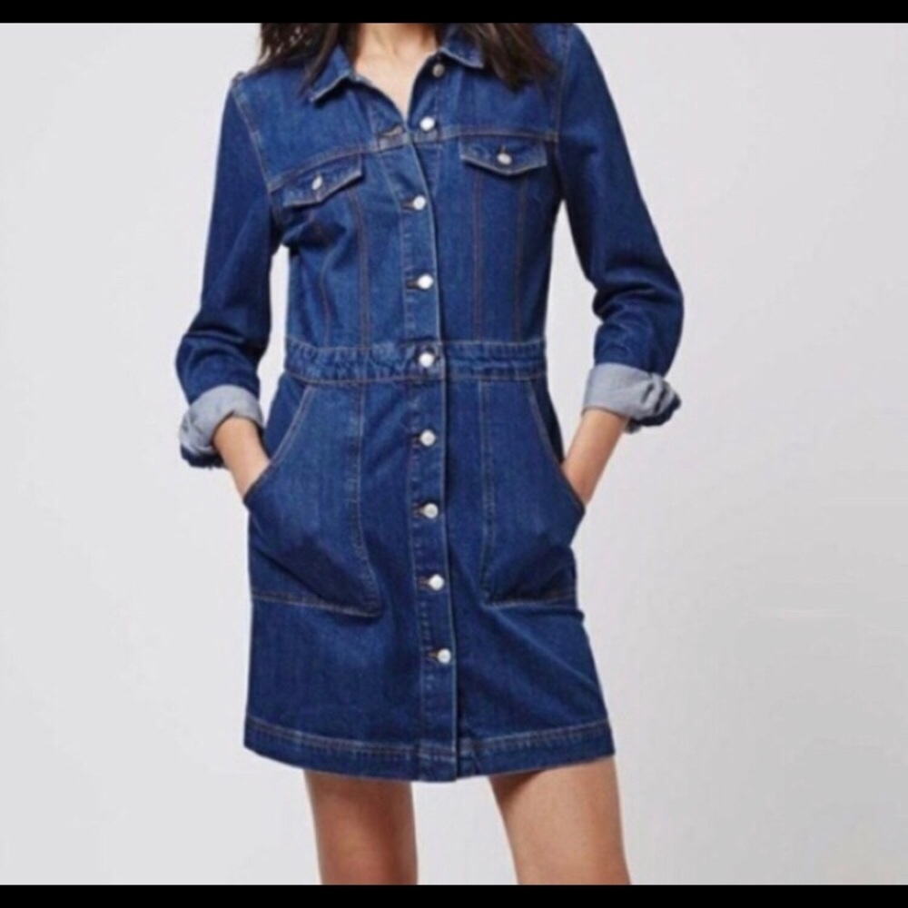 Long sleeve denim dress.